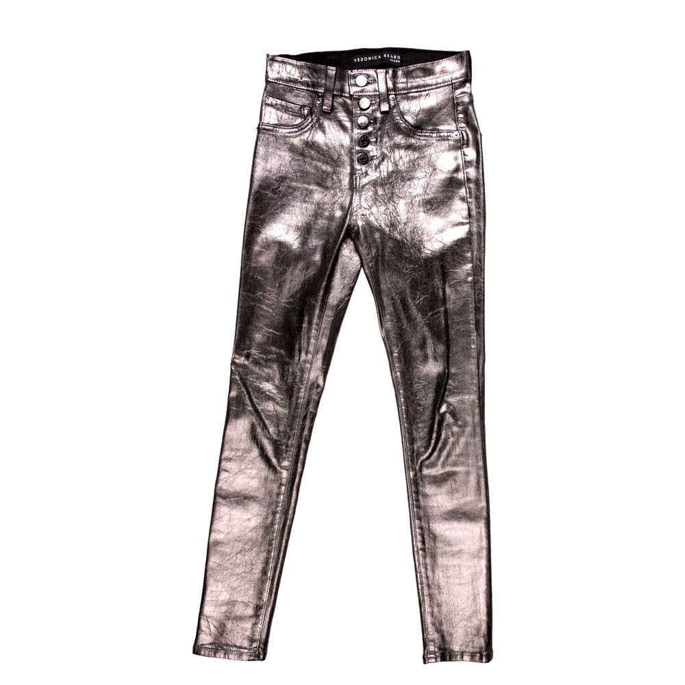 Veronica Beard Silver Metallic Debbie High Rise Skinny Jeans